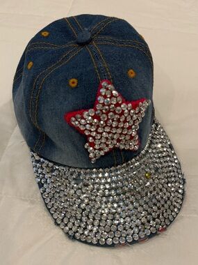 Magid Hats Distressed Denim Rhinestone Star Bling Baseball Cap Hat OS